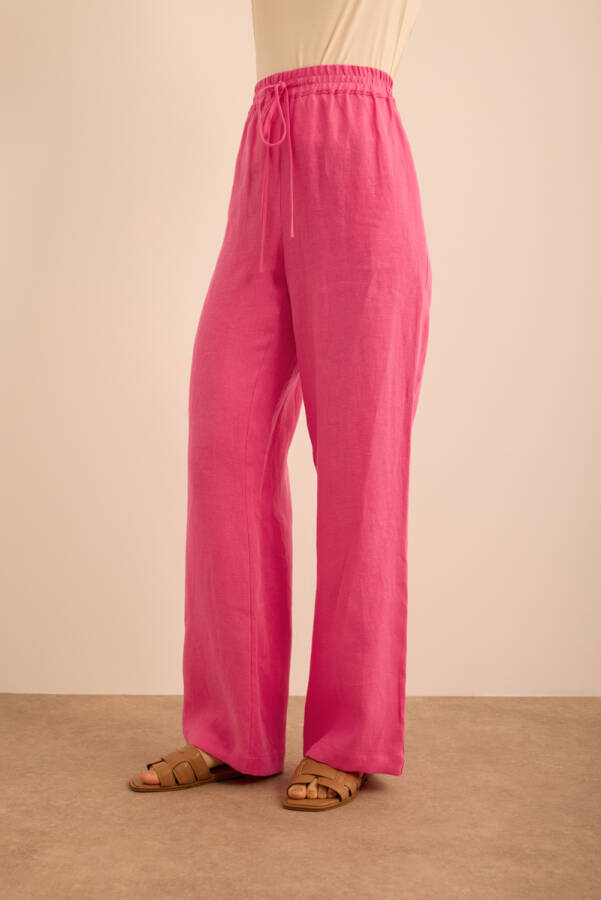Pembe Beli Lastikli Keten Pantolon - 4
