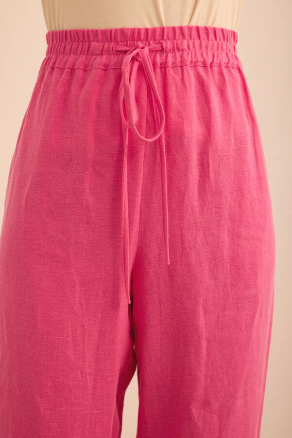 Pembe Beli Lastikli Keten Pantolon - 5