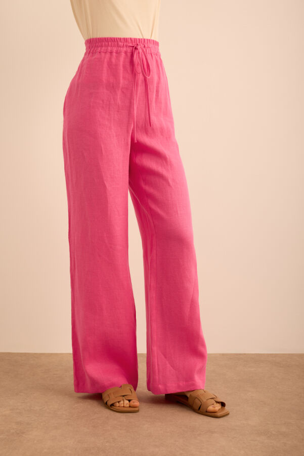 Pembe Beli Lastikli Keten Pantolon - 3