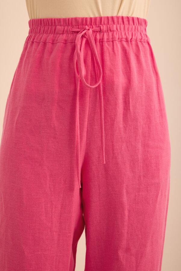 Pembe Beli Lastikli Keten Pantolon - 5