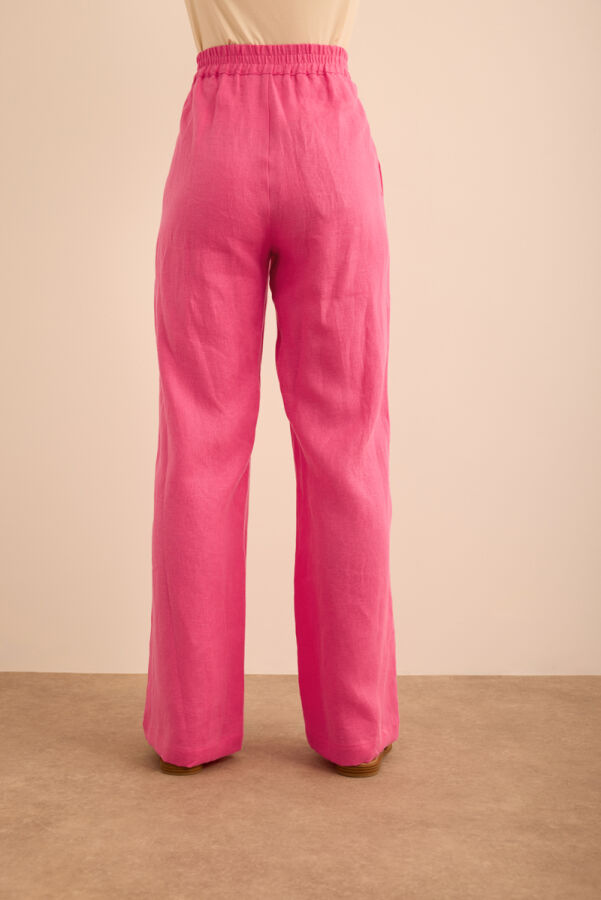 Pembe Beli Lastikli Keten Pantolon - 6