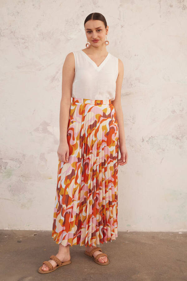 Pembe Desenli Pilise Etek - 1