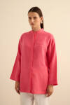Pembe Hakim Yaka Keten Gömlek - 5