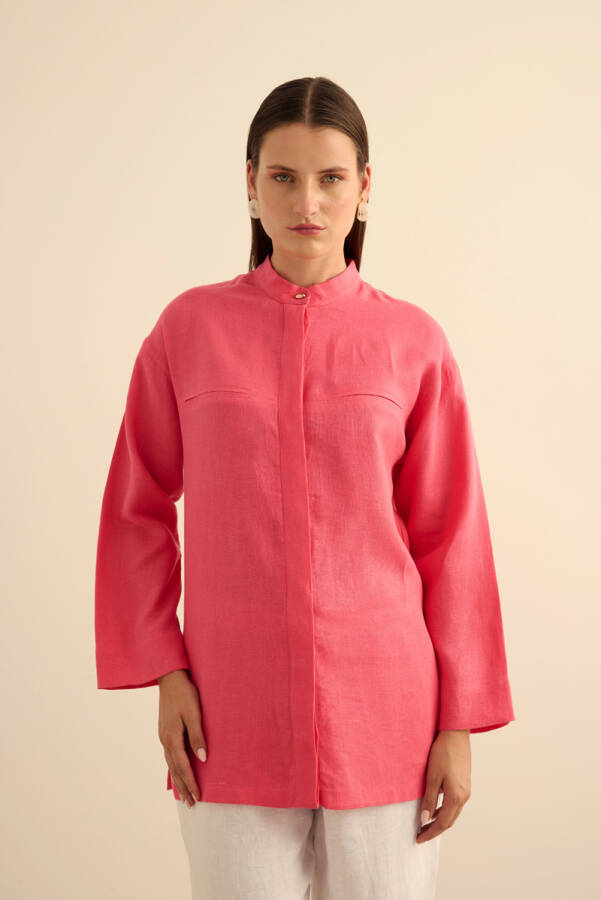 Pembe Hakim Yaka Keten Gömlek - Aker
