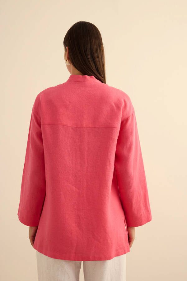 Pembe Hakim Yaka Keten Gömlek - 7