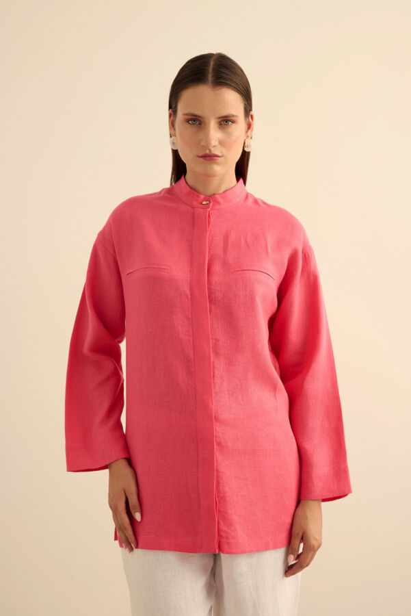 Pembe Hakim Yaka Keten Gömlek - Aker