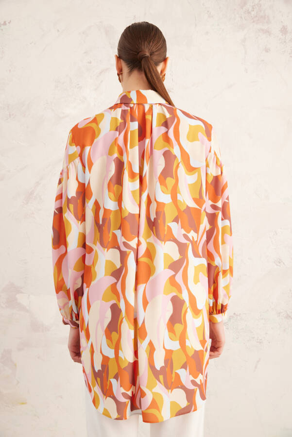 Pembe Omuz Büzgülü Desenli Tunik - 6