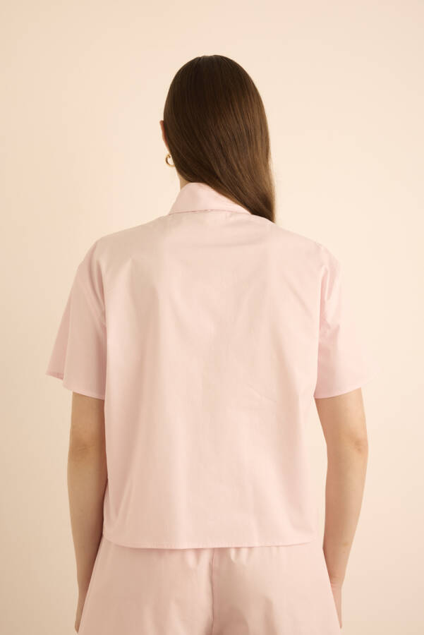 Pembe Renkli Aplike Nakış Detaylı , Önden Düğmeli Cotton Pijama Üst - 7