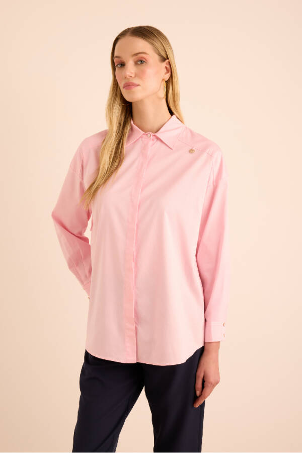 Pembe Sırtı Volan Detaylı Cotton Gömlek - 2