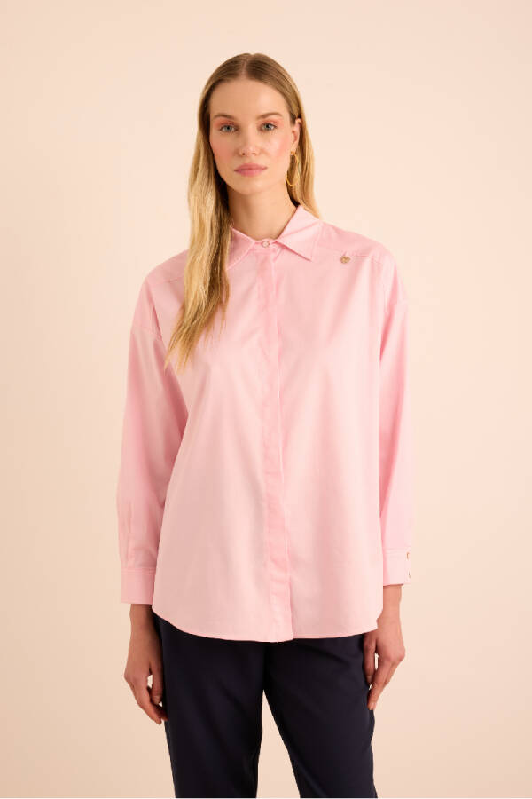 Pembe Sırtı Volan Detaylı Cotton Gömlek - 1