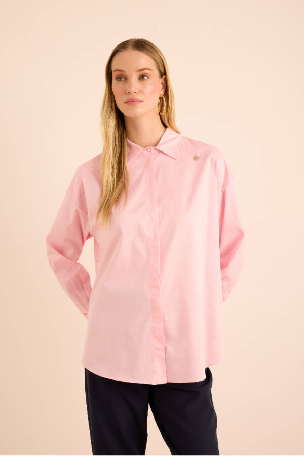 Pembe Sırtı Volan Detaylı Cotton Gömlek - 4
