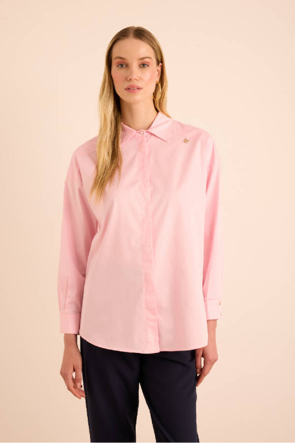 Pembe Sırtı Volan Detaylı Cotton Gömlek - 5