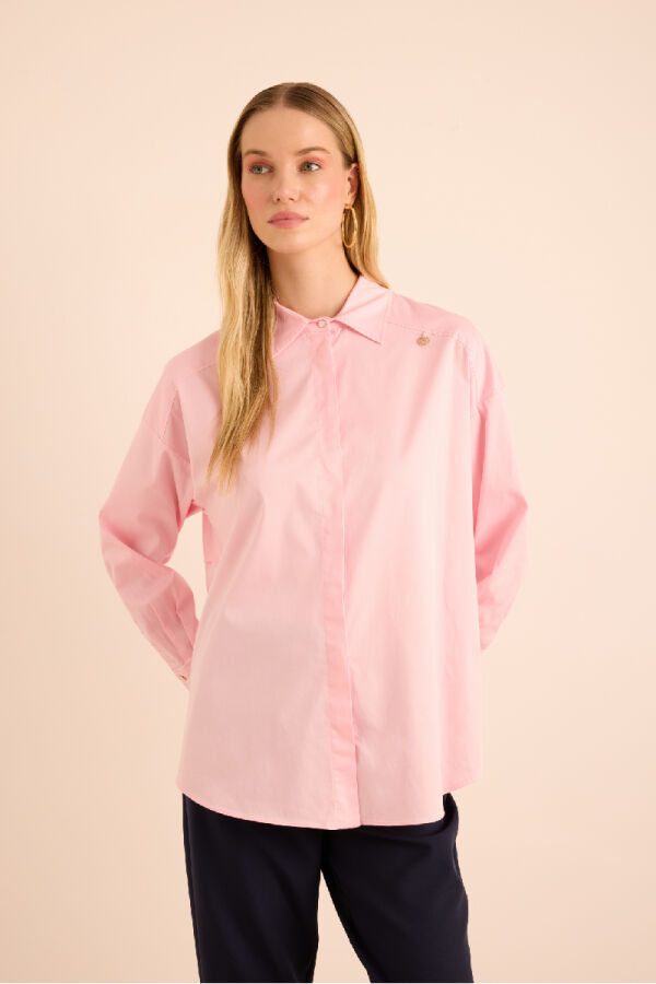 Pembe Sırtı Volan Detaylı Cotton Gömlek - 4