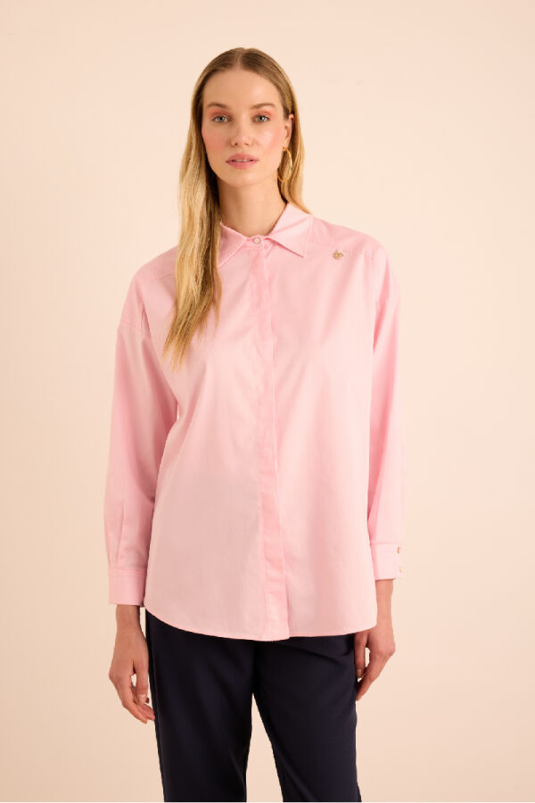 Pembe Sırtı Volan Detaylı Cotton Gömlek - 5