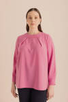 Pembe Yakası Pili ve İşleme Detaylı Dokuma Bluz - 4