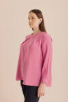 Pembe Yakası Pili ve İşleme Detaylı Dokuma Bluz - 6