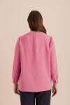 Pembe Yakası Pili ve İşleme Detaylı Dokuma Bluz - 7