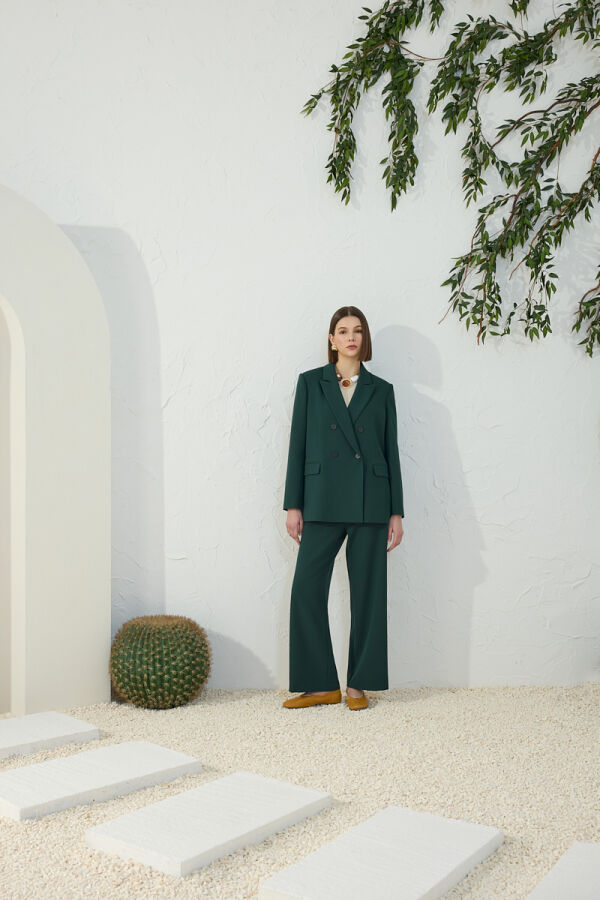 Petrol Kırlangıç Yaka Klasik Ceket - 1