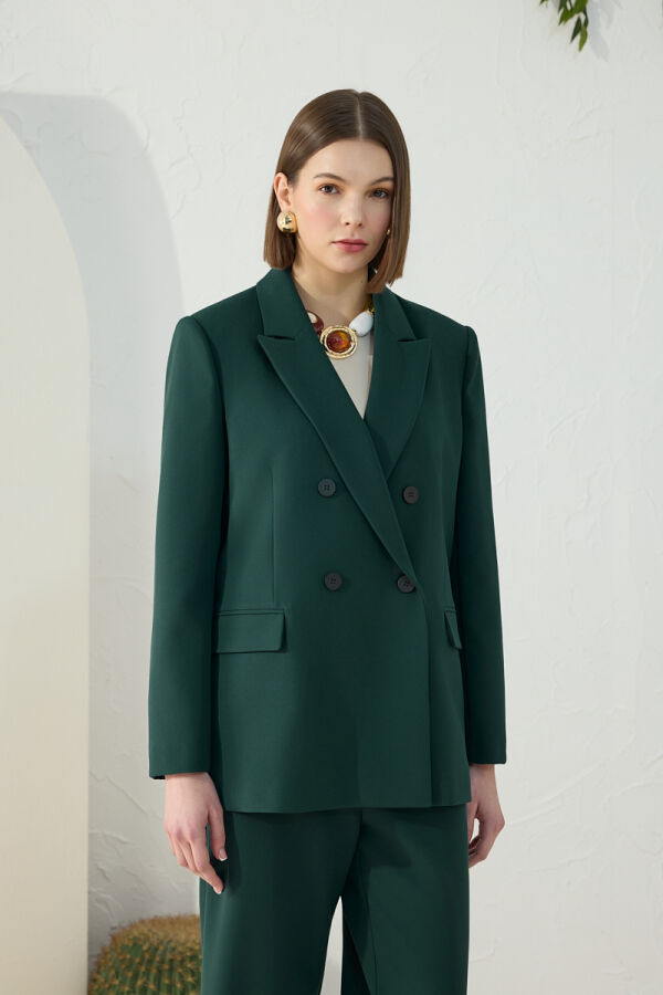 Petrol Kırlangıç Yaka Klasik Ceket - 3