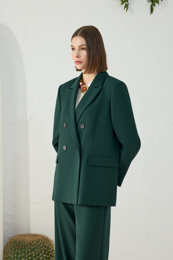 Petrol Kırlangıç Yaka Klasik Ceket - 4