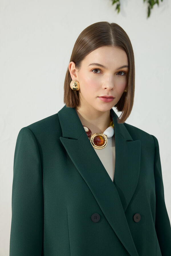 Petrol Kırlangıç Yaka Klasik Ceket - 5