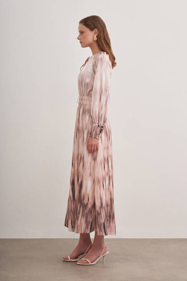 Pudra 4236111 Desenli Şifon Saten Elbise - Aker (1)