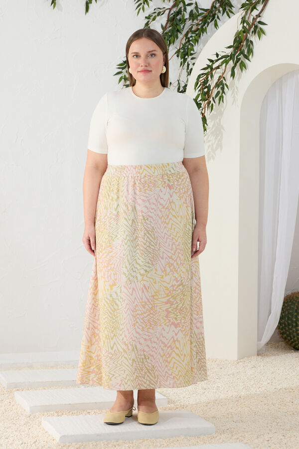 Pudra Desenli Lastikli Etek - Aker (1)