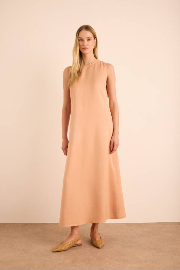 Pudra Vıscon Keten Kolsuz Elbise - 6