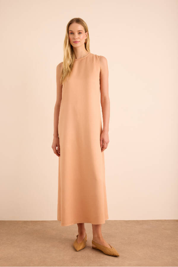 Pudra Vıscon Keten Kolsuz Elbise - Aker