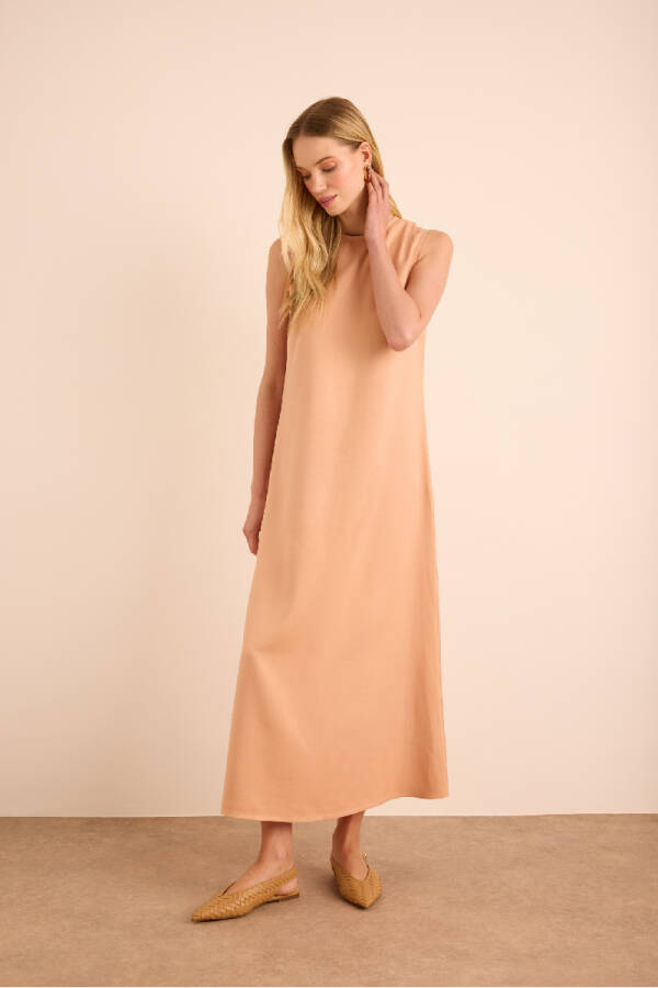 Pudra Vıscon Keten Kolsuz Elbise - 3