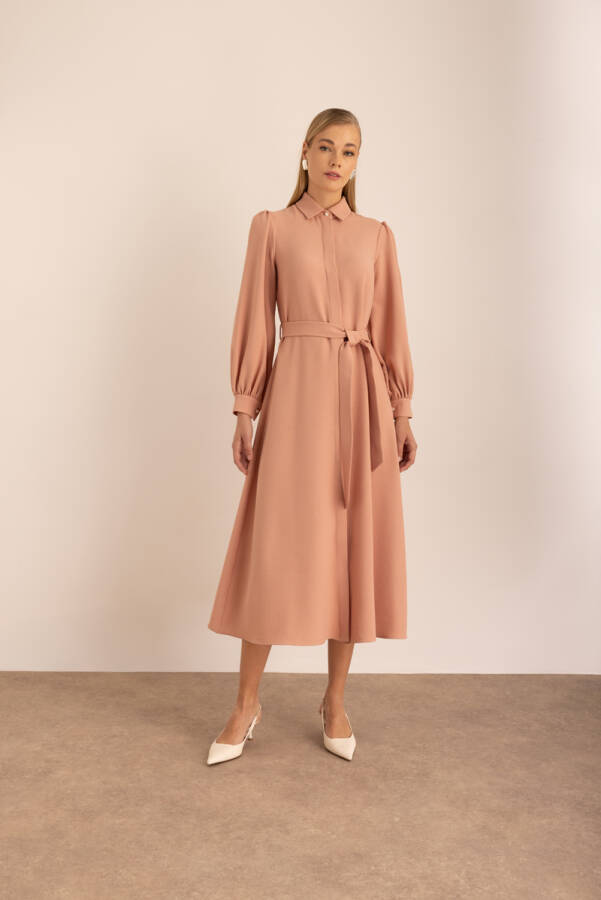 Pudra Dokuma Gömlek Elbise - 1