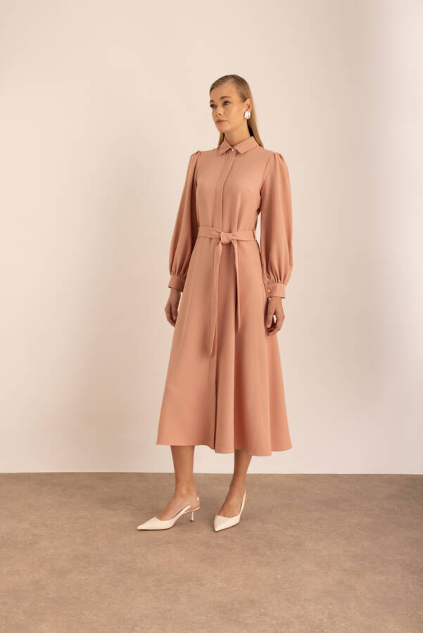 Pudra Dokuma Gömlek Elbise - 4