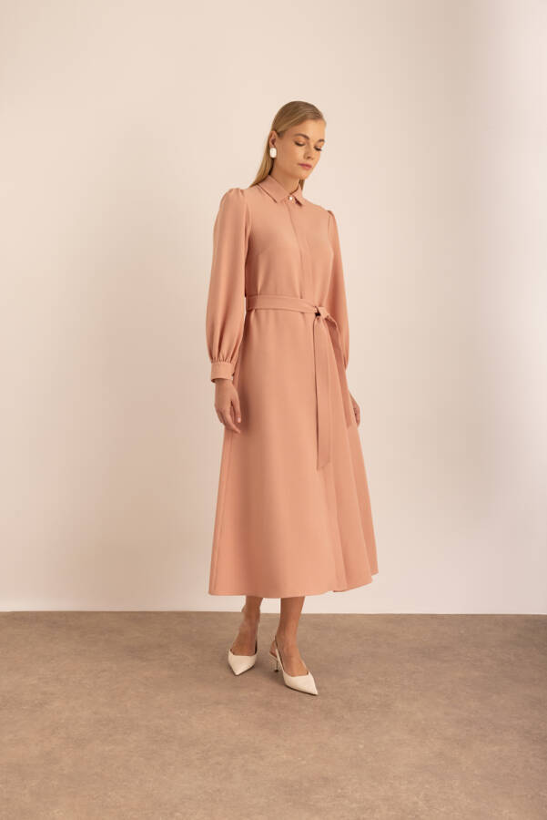 Pudra Dokuma Gömlek Elbise - 4