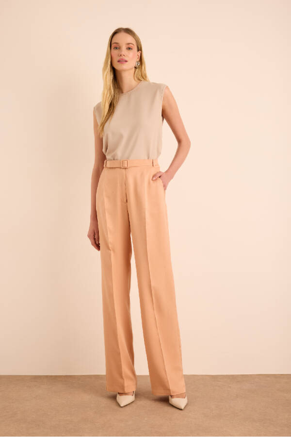 Pudra Kemer Detaylı Viscon Keten Pantolon - Aker