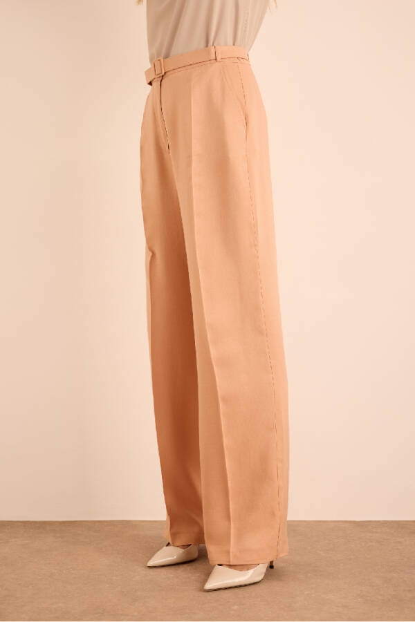 Pudra Kemer Detaylı Viscon Keten Pantolon - 5