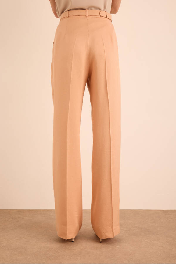 Pudra Kemer Detaylı Viscon Keten Pantolon - 6