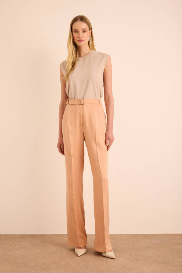 Pudra Kemer Detaylı Viscon Keten Pantolon - Aker (1)