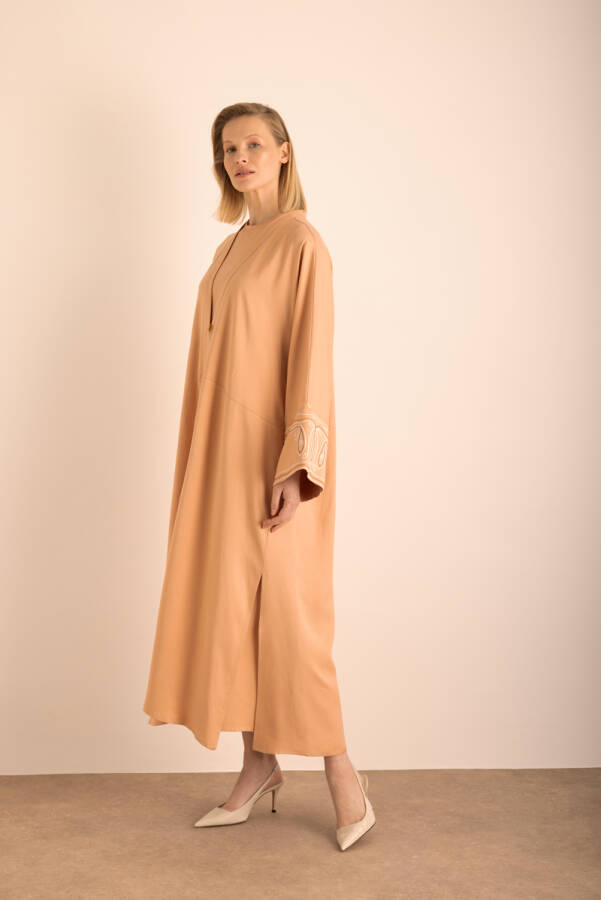 Pudra Kolu Nakış Detaylı Viscon Keten Kımono - 5