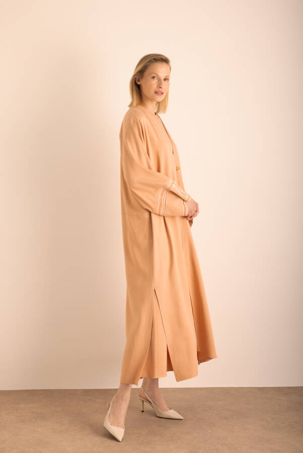 Pudra Kolu Nakış Detaylı Viscon Keten Kımono - 3