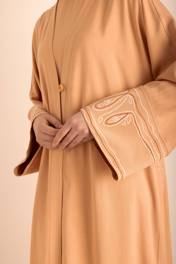 Pudra Kolu Nakış Detaylı Viscon Keten Kımono - 4