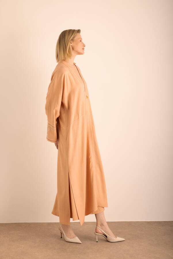 Pudra Kolu Nakış Detaylı Viscon Keten Kımono - 6