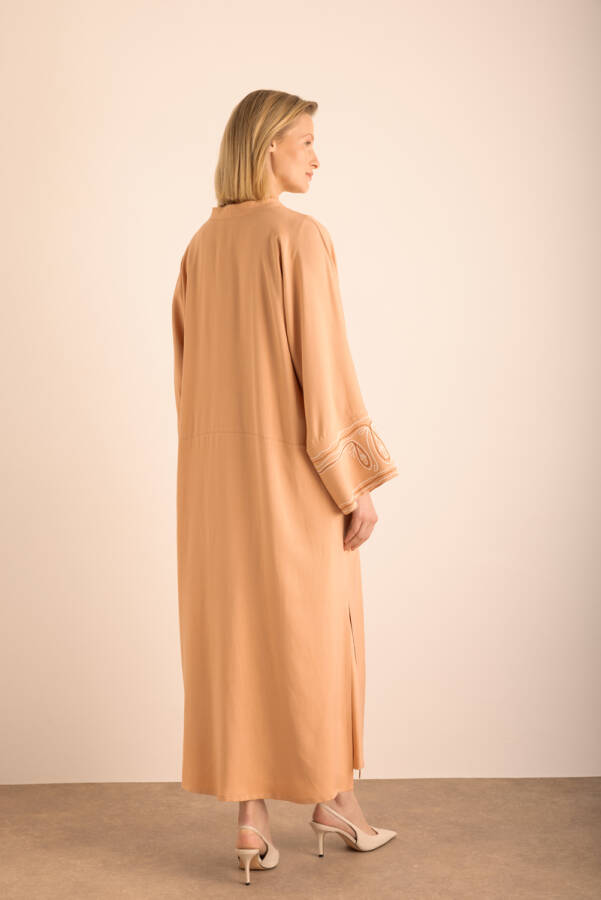 Pudra Kolu Nakış Detaylı Viscon Keten Kımono - 7