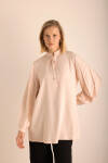 Pudra Kumaşı Özel Dokumalı ,Kollları Dikişli ve Hacimli ,Viscon Keten Tunik - 1
