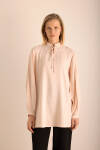 Pudra Kumaşı Özel Dokumalı ,Kollları Dikişli ve Hacimli ,Viscon Keten Tunik - 5