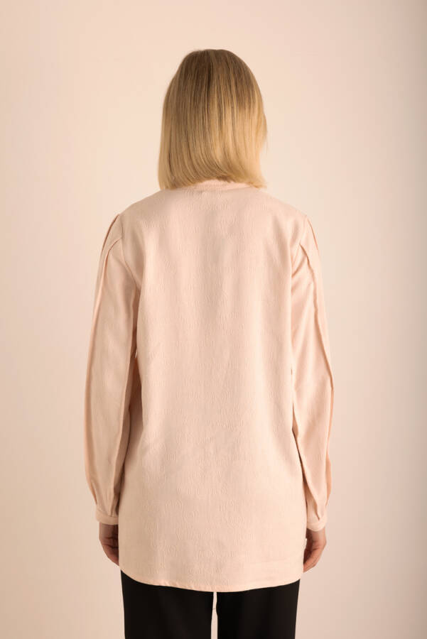 Pudra Kumaşı Özel Dokumalı ,Kollları Dikişli ve Hacimli ,Viscon Keten Tunik - 7