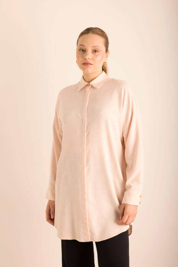 Pudra Özel Dokumalı Kollları Hacimli Viscon Keten Tunik - Aker
