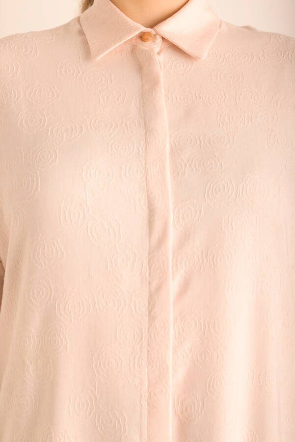 Pudra Özel Dokumalı Kollları Hacimli Viscon Keten Tunik - 4