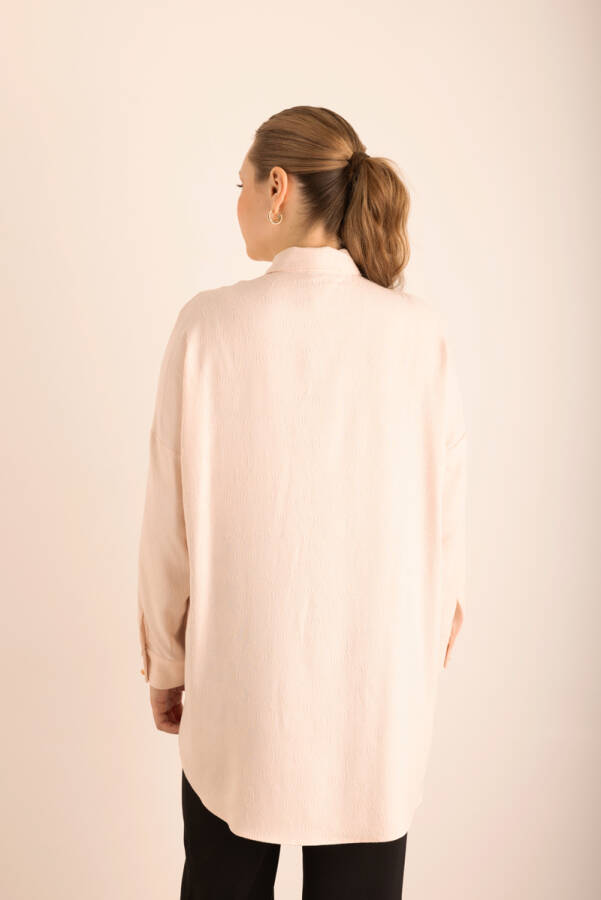 Pudra Özel Dokumalı Kollları Hacimli Viscon Keten Tunik - 7