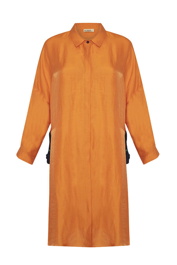 Turuncu Püsküllü Rahat Kesim Keten Tunik - 1