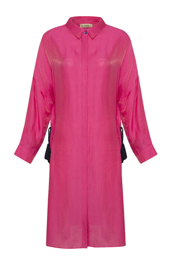 Fuşya Püsküllü Rahat Kesim Keten Tunik - 1